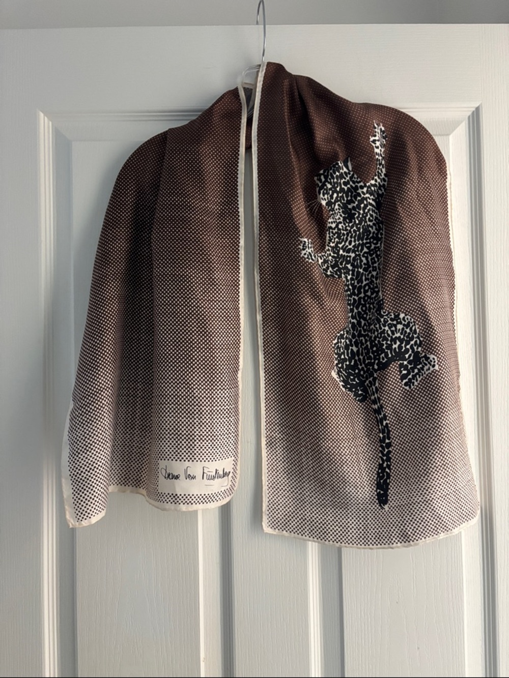 Vintage Diane von Furstenberg 100% Silk Leaping Leopard Print Scarf